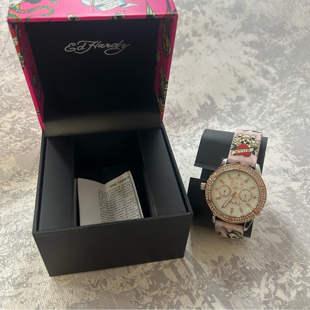 Ed Hardy Pink Chronograph Watch